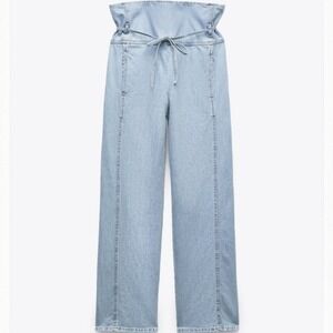 NWT Zara Jeans SZ 0 Light Blue Baggy Paper Bag Gathered Waist‎ Thai Fishermen